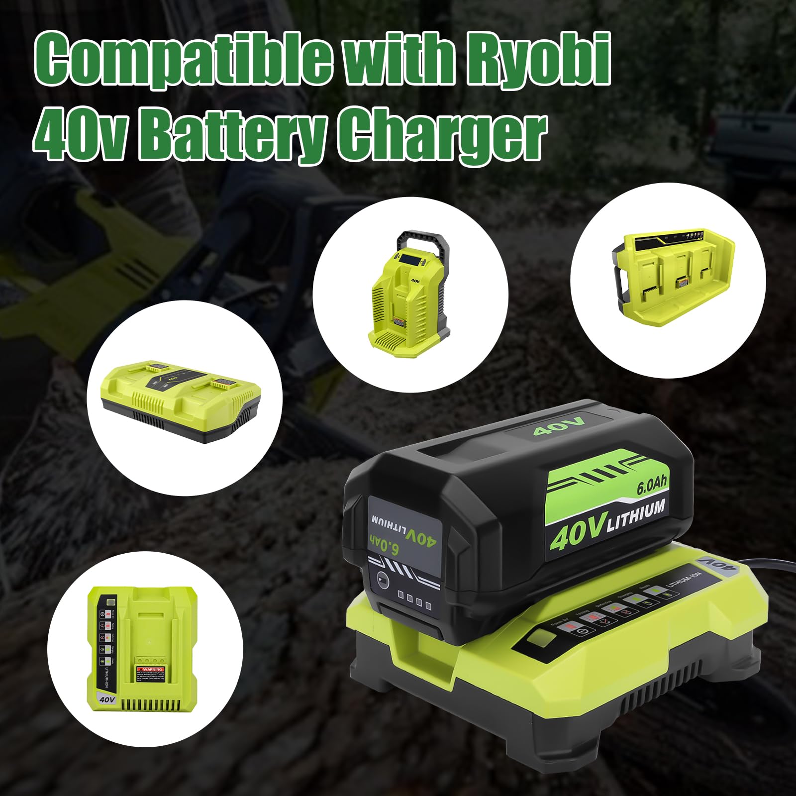 6.0Ah OP4060A Replacement for Ryobi 40V Battery Compatible with Ryobi 40 Volt Battery Lithium Ion OP4015 OP4040 OP4026A OP40201 OP4050A OP4015 OP40261 OP4030 OP40401 OP4060 Power Tools (Green)