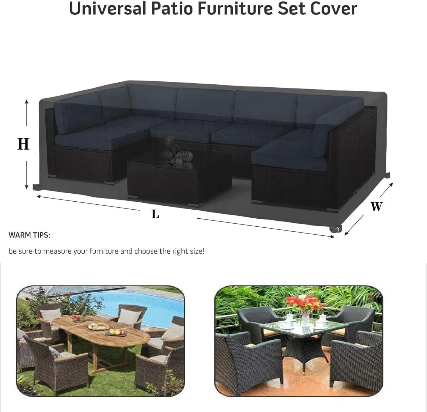 PDSYCB Patio Furniture Cover Waterproof 75''L x 47''W x 30''H/190x120x75cm 600D Heavy Duty Outdoor Furniture Cover Windproof UV and Fade Resistant for Patio Furniture Set Table and Chairs -Black