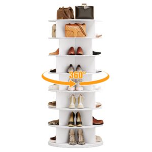 yechen rotating shoe rack tower, 7-tier spinning shoe shelf carousel, 360° display vertical shoe and handbag organizer furniture for closet, modern free standing revolving round storage solution