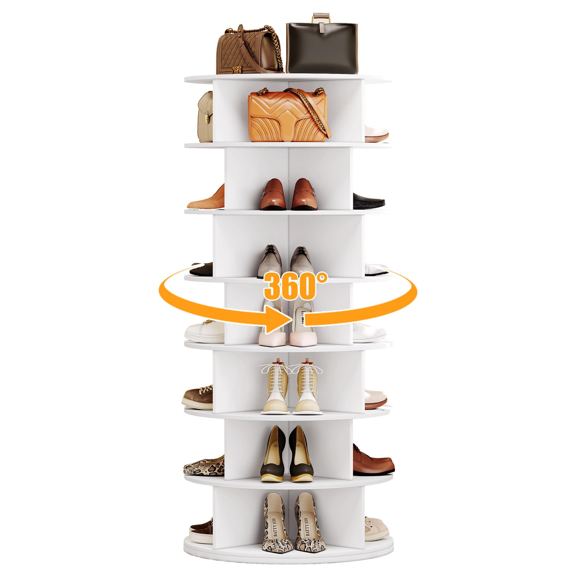 Yechen Rotating Shoe Rack Tower, 7-Tier Spinning Shoe Shelf Carousel, 360° Display Vertical Shoe and Handbag Organizer Furniture for Closet, Modern Free Standing Revolving Round Storage Solution