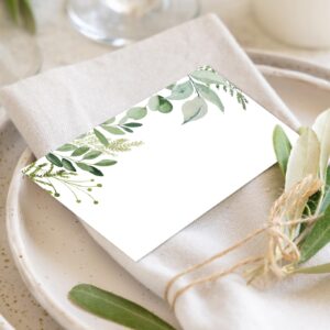 Whaline 100Pcs Greenery Place Cards 2 x 3.5 Inch Watercolor Eucalyptus Leaves Tent Name Cards Green Seat Assignment Labels for Wedding Baby Shower Party Table Setting Supplies