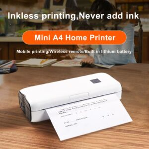 TIKATARER Portable Printers wirelesss for Travel, A4 Thermal Printer Thermal Printer Inkless Printer bluetooths Rechargeable Portable Inkless Thermal Printer for Home School Office