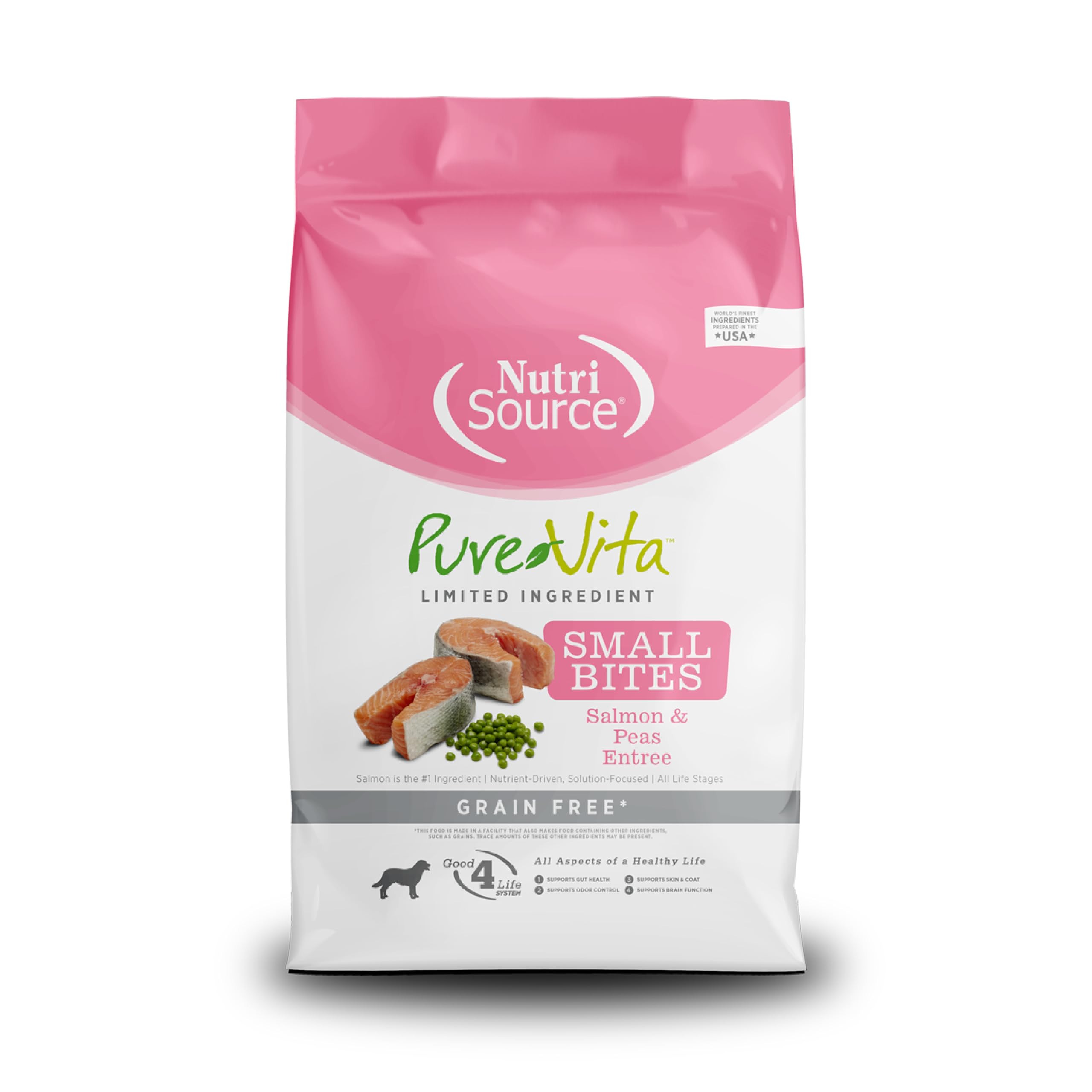 NutriSource Pure Vita Limited Ingredient Grain Free Dry Dog Food, Small Bites, Salmon and Peas, 12LB