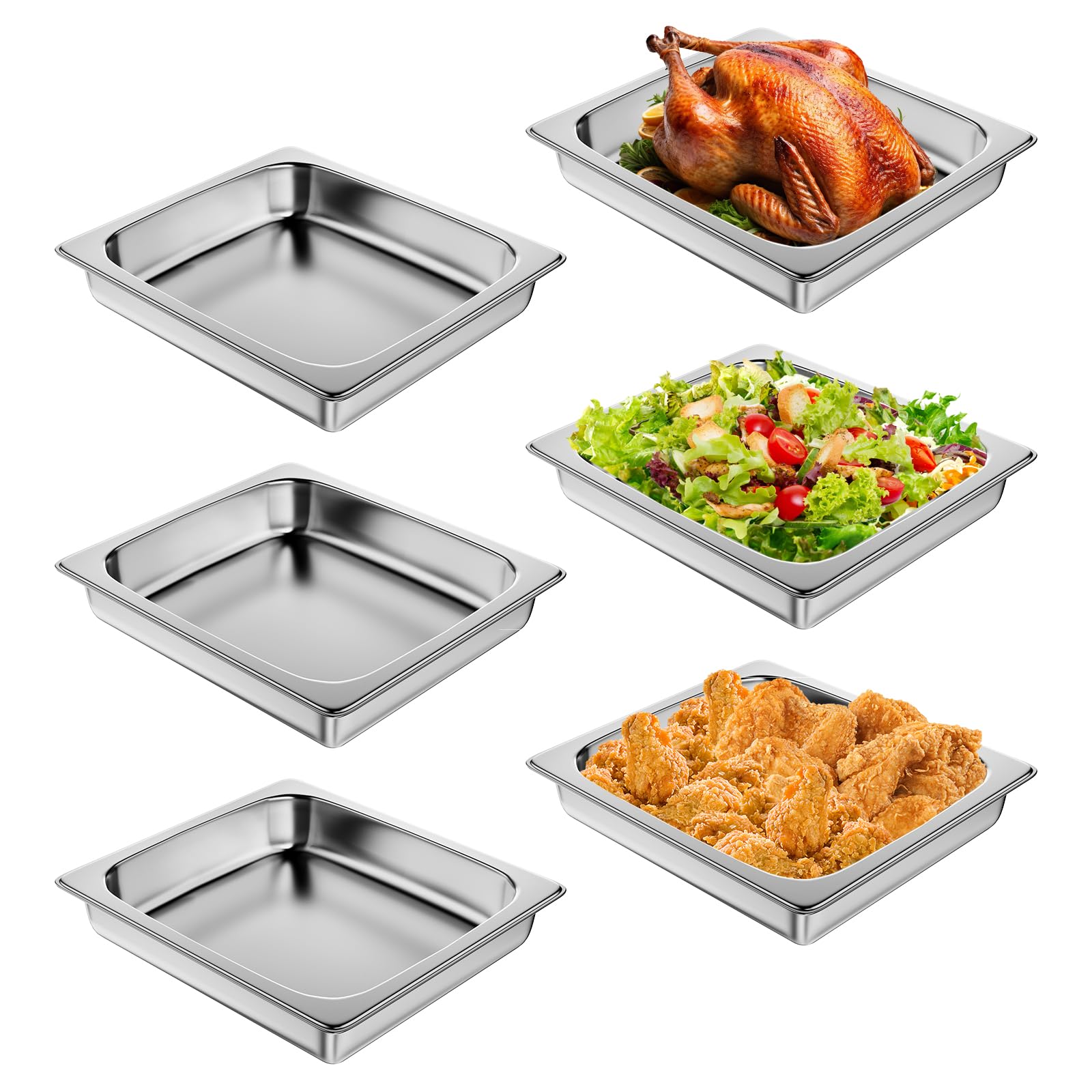 SVKLHY 304 Stainless Steel 1/2 Size Hotel Pans: 6 Pack 2.5 Inch Deep [Anti-Jam][Super Thicken] Steam Table Pan Commercial Hotel Pan for Restaurant Catering Party