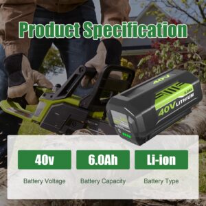 6.0Ah OP4060A Replacement for Ryobi 40V Battery Compatible with Ryobi 40 Volt Battery Lithium Ion OP4015 OP4040 OP4026A OP40201 OP4050A OP4015 OP40261 OP4030 OP40401 OP4060 Power Tools (Green)