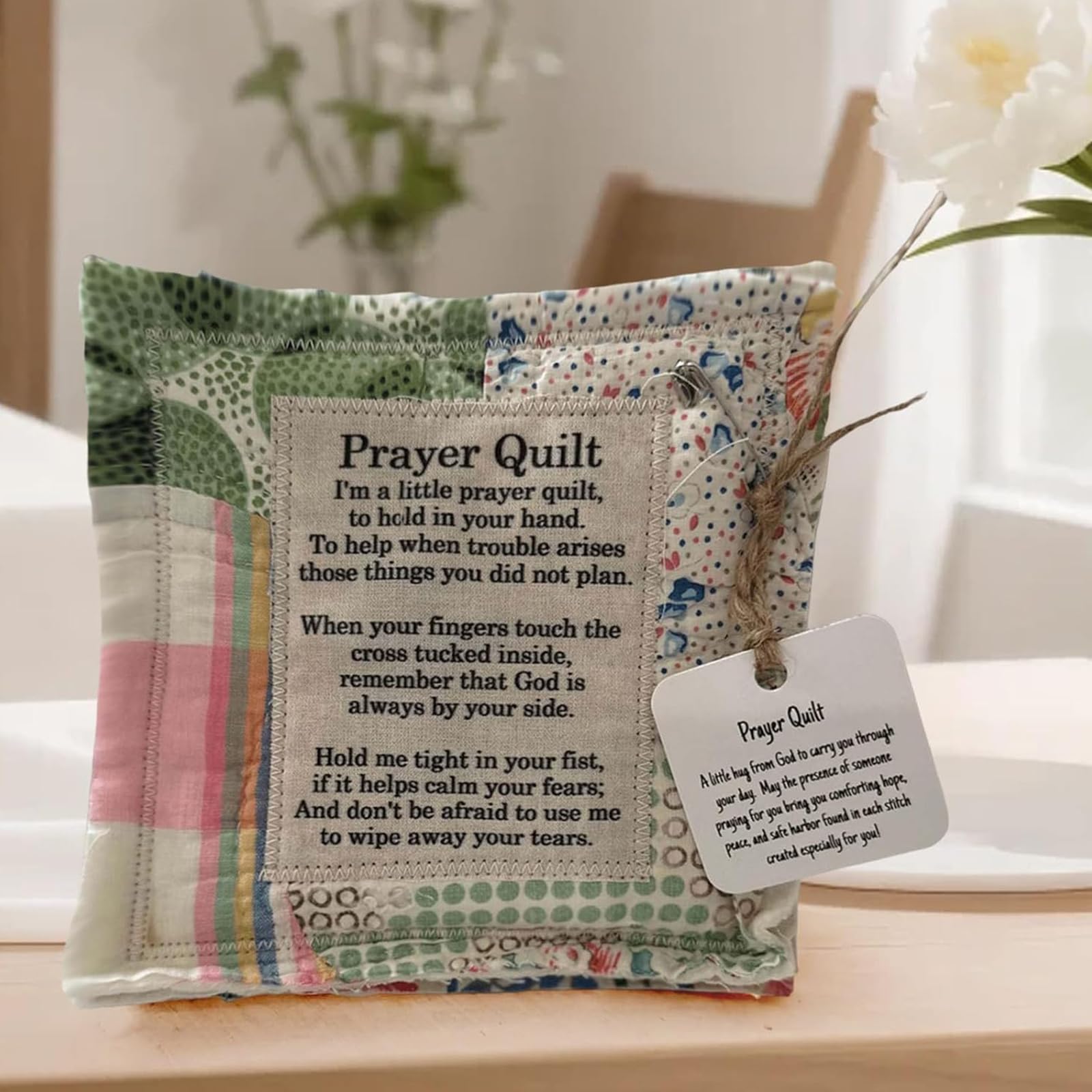 Colorful Handmade Prayer Quilt with Cross and Symbolic Poems - Perfect for You, Your Friends and Family.