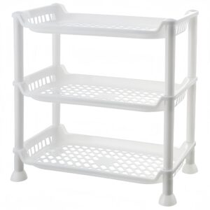 3 Tier Standing Shower Caddy Organizer Corner, Bathroom Shower Organizer Stand,Heavy Plastic Shower Shelf Caddy Corner for Shampoo, Shower Rack Stands for Inside Bathroom, Bathtub (White, 3 Tier)