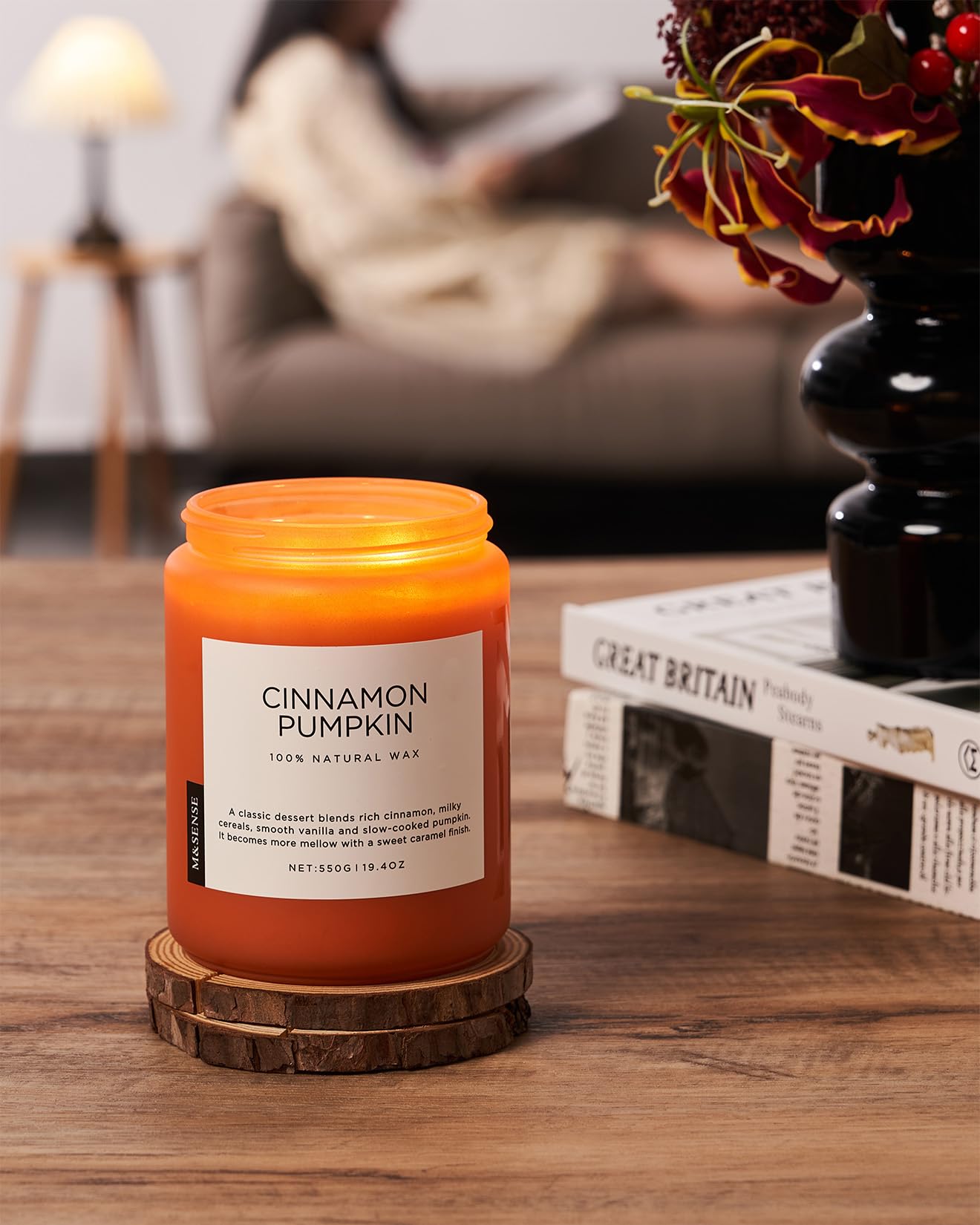 M&SENSE Cinnamon Pumpkin Scented Fall Candles, Double Wick Large Soy Natural Candles 19.4oz 110 Hours Long Lasting Slow Burning, Halloween Autumn Candle Gift Home Decor MSS603L07