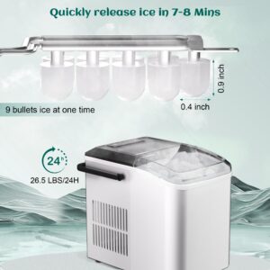 rosmena Bullet Ice Maker- 33 lb/24H Ice Machine, 9 Cubes in 7-8 Mins Ice Cube Maker with Self-Cleaning Function, Small Ice Maker Suitable for Home, Office, Kitchen, RV