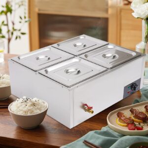 4-pan commercial food warmer, professional stainless steel bain marie buffet countertop electric steam table with temperature control & lid, 5.9in deep for parties restaurants (850w 110v)