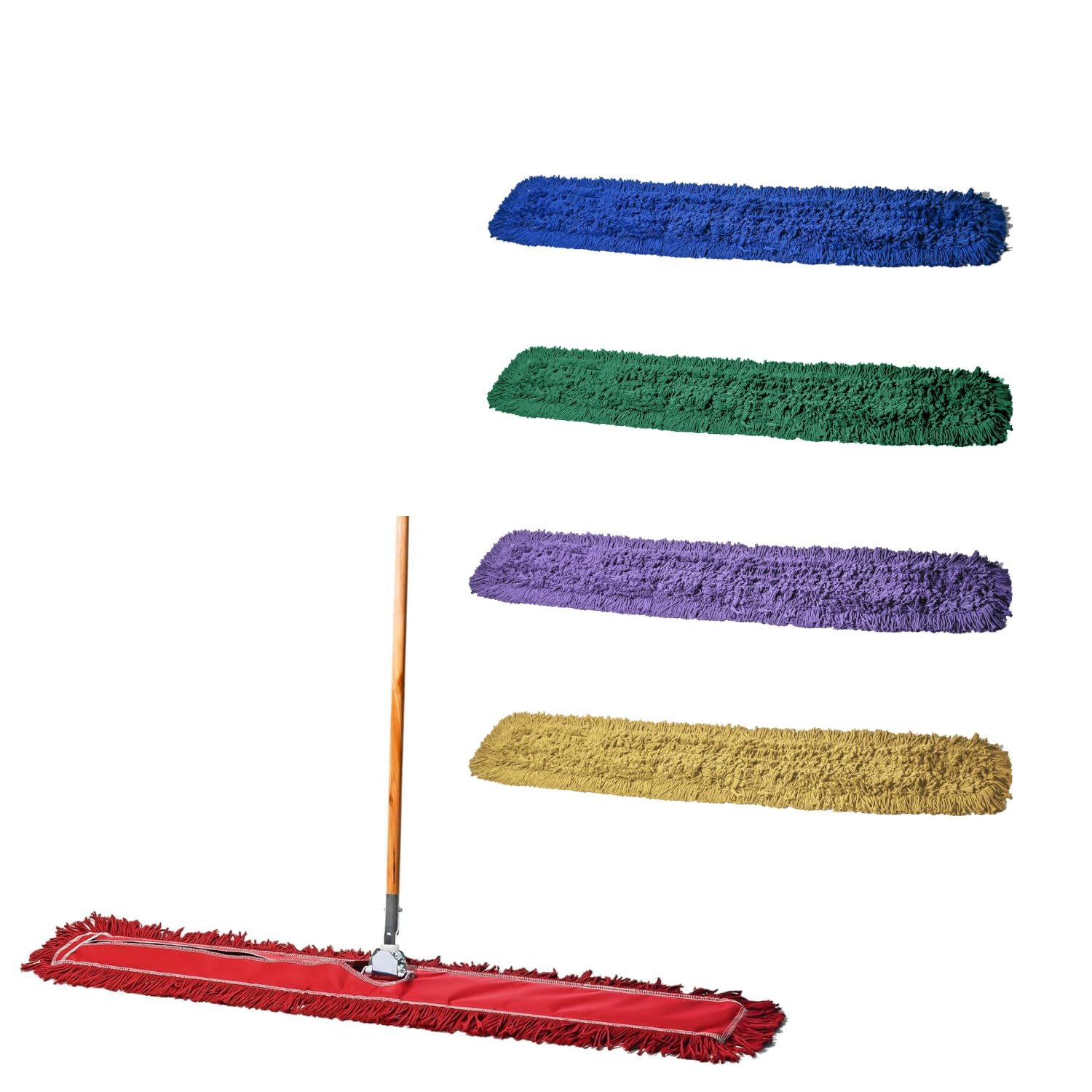 48 Inch Red Dust Mop with Wood Handle and 48 Inch Dust Mop Refill Bundle - 1 Mop Sets and 4 Refills