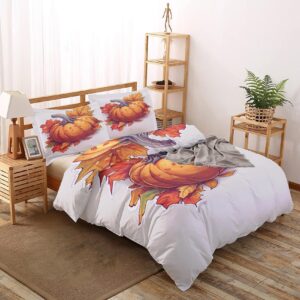 AopGlyvyr Pumpkin Duvet Cover Queen Size, Fall Maple Comforter Cover, Halloween Bedding Set, Breathable Duvet Cover with Zipper Closure, 3 Pieces with 1 Duvet Cover and 2 Pillowcase