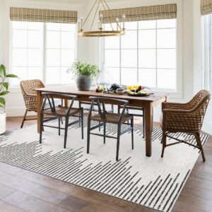 COZYLOOM 9x12 Area Rug for Living Room Washable Rugs Stripe Farmhouse Bedroom Rug large Rug Modern Rug Non Slip Carpet Stripe Throw Rugs for Dining Room Stain Resistant Office Rug Classroom Rug, Cream