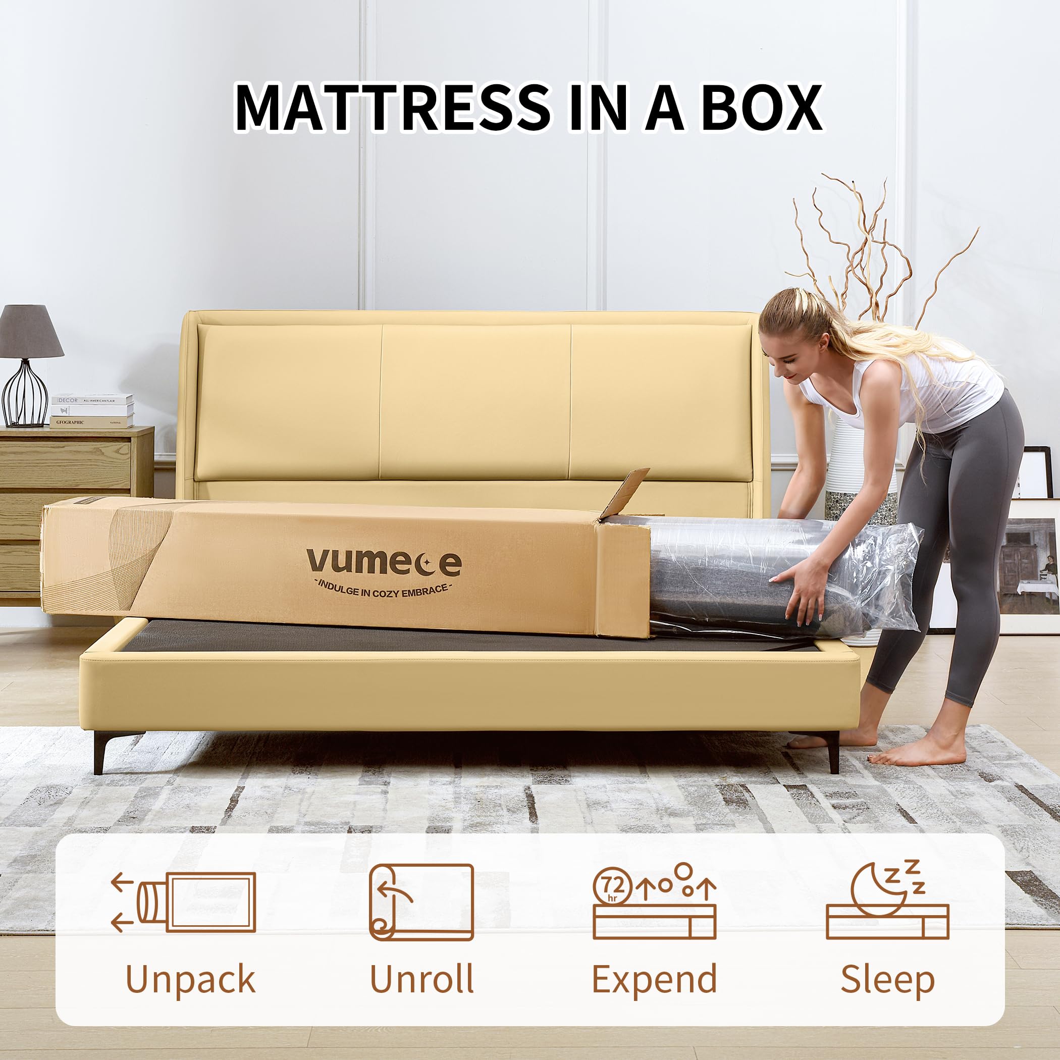 Vumece 10 Inch Queen Size Gel Memory Foam Mattress Medium Firm Mattresses for Pressure Relief & Cool Sleep, Fiberglass Free, CertiPUR-US Certified, Queen Bed in a Box