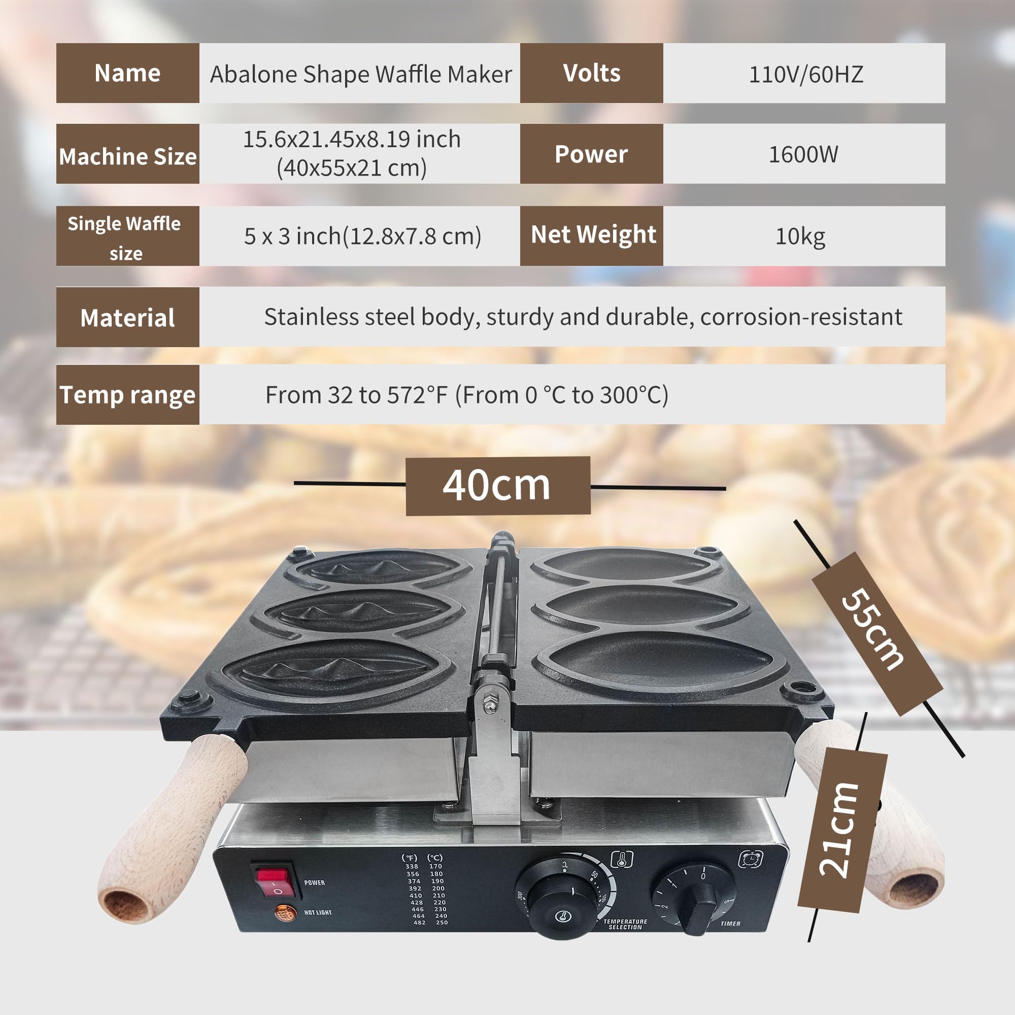 3PCS Abalone Waffle Maker, Strange Shape Waffle Maker with Non-Stick Plate, Commercial Sausage Grill Female Pussy Waffle Machine for Restaurant Snack Bar