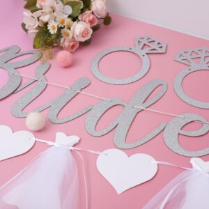 Silver Glitter Bride To Be Set,Bridal Shower Decorations,White Wedding Dress Heart Garland,Silver Balloon Decor,Bridal Wedding Party Hanging Garland,Bride To Be Wedding Love Banner Photo Props