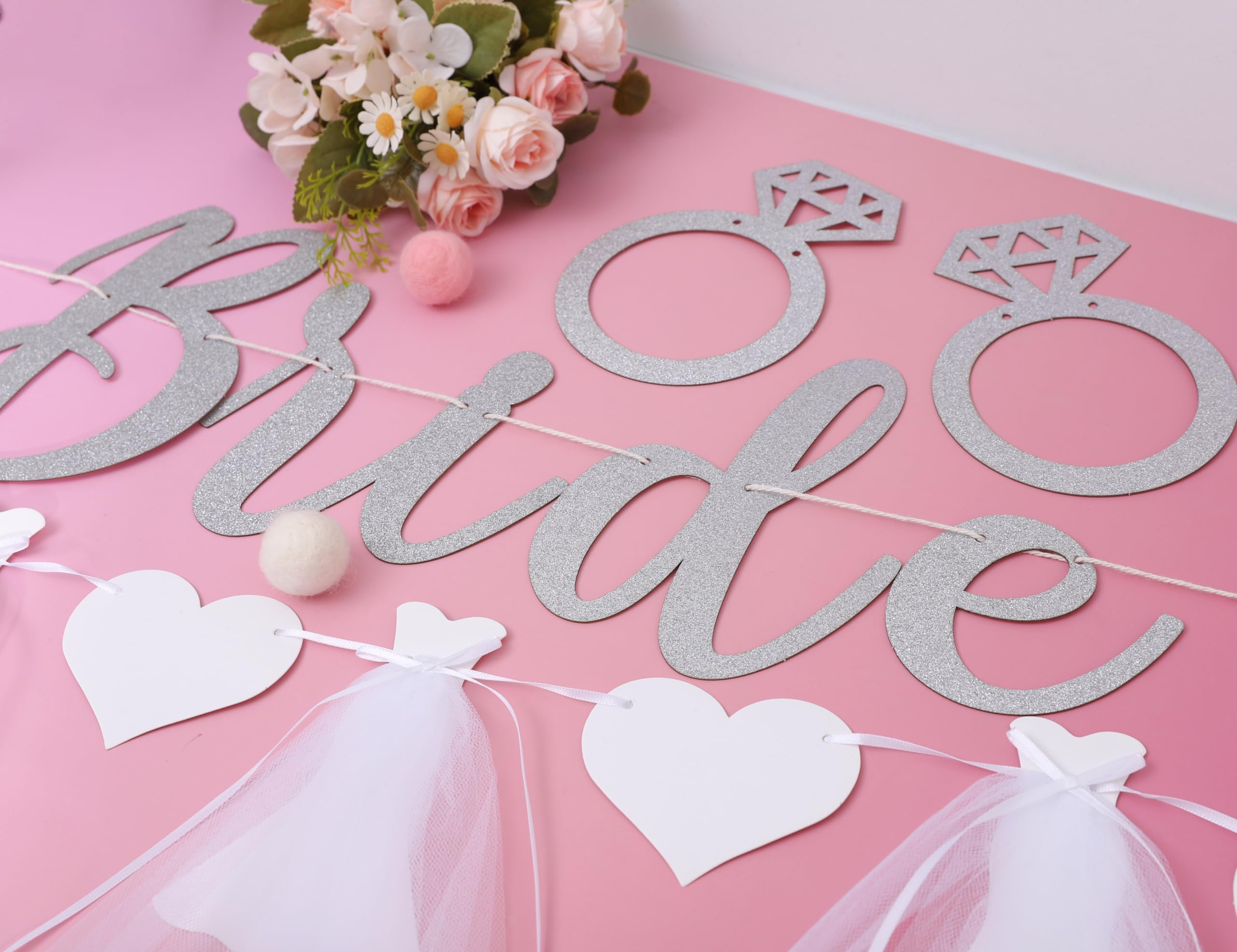 Silver Glitter Bride To Be Set,Bridal Shower Decorations,White Wedding Dress Heart Garland,Silver Balloon Decor,Bridal Wedding Party Hanging Garland,Bride To Be Wedding Love Banner Photo Props