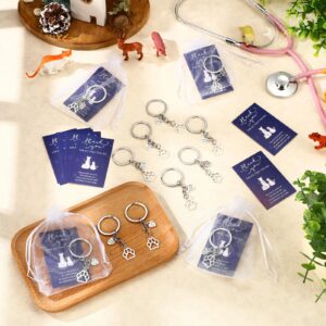 XunYee 12 Sets Christmas Vet Med Tech Gifts Veterinarian Thank You Paw Keychain with Cards Appreciation Gifts for Veterinary Medicine