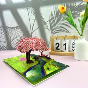 NORVAS Pop Up Anniversary Cards 3D Cherry Blossom Bridge with Couple in Love, Romantic Greeting Card for Wife, Husband, Her, Him, Wedding Card, Happy Valentine’s Day, 6"x 8" Happy Mother’s Day Pop Up Card