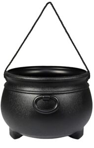 giftexpress 12" black halloween cauldron - large plastic witch kettle for candy, treats & punch bowl - st. patrick's day pot of gold party bucket decor