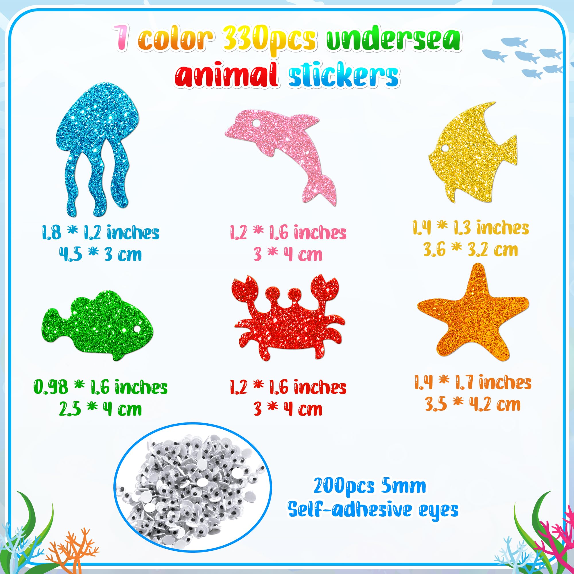 530Pcs Sea Animal Foam Sticker Set with Glitter Accents Self-Adhesive Eyes Perfect for Kids' Crafts DIY Scrapbooking Card Making and Undersea Themed Wall Decorations Gifts