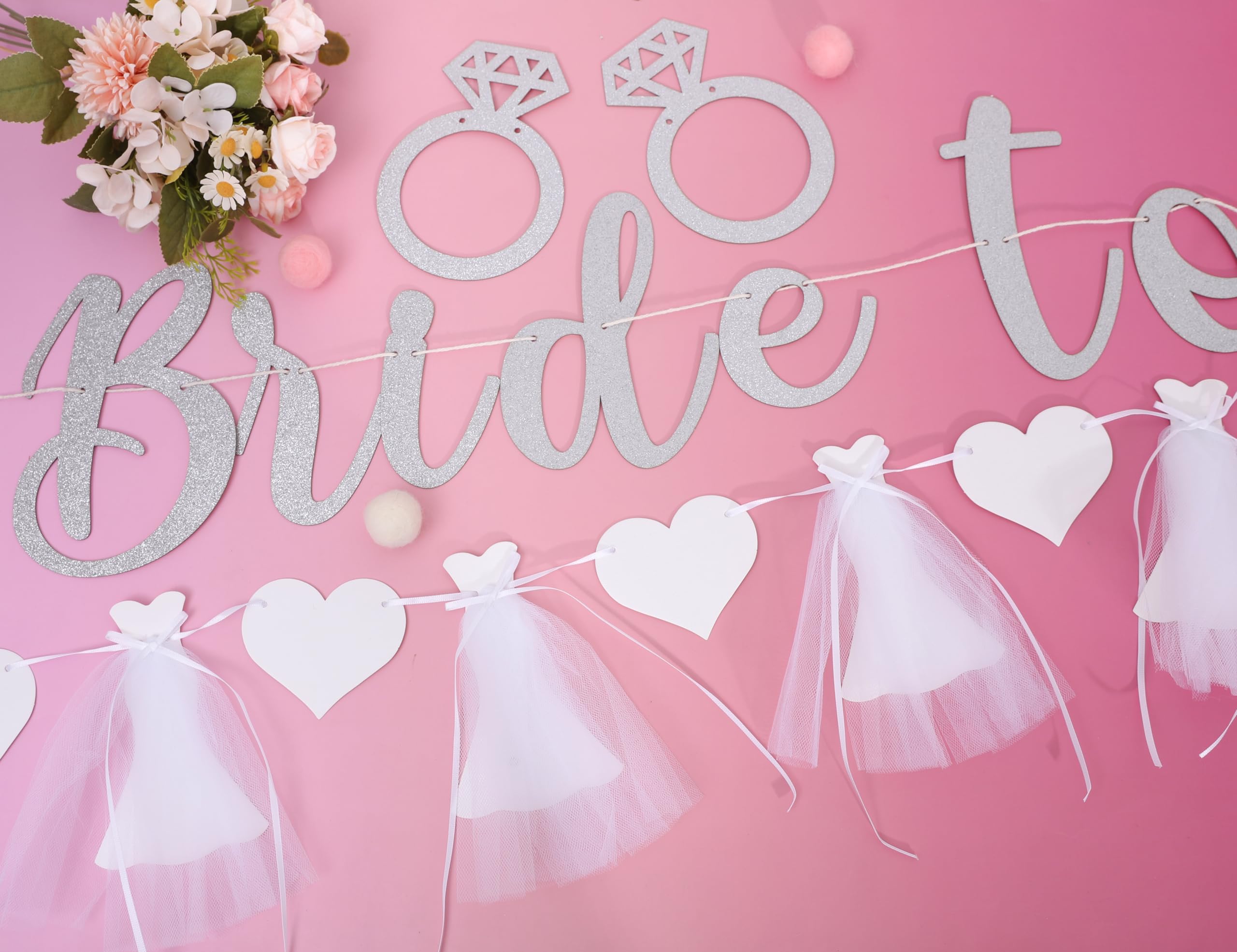 Silver Glitter Bride To Be Set,Bridal Shower Decorations,White Wedding Dress Heart Garland,Silver Balloon Decor,Bridal Wedding Party Hanging Garland,Bride To Be Wedding Love Banner Photo Props