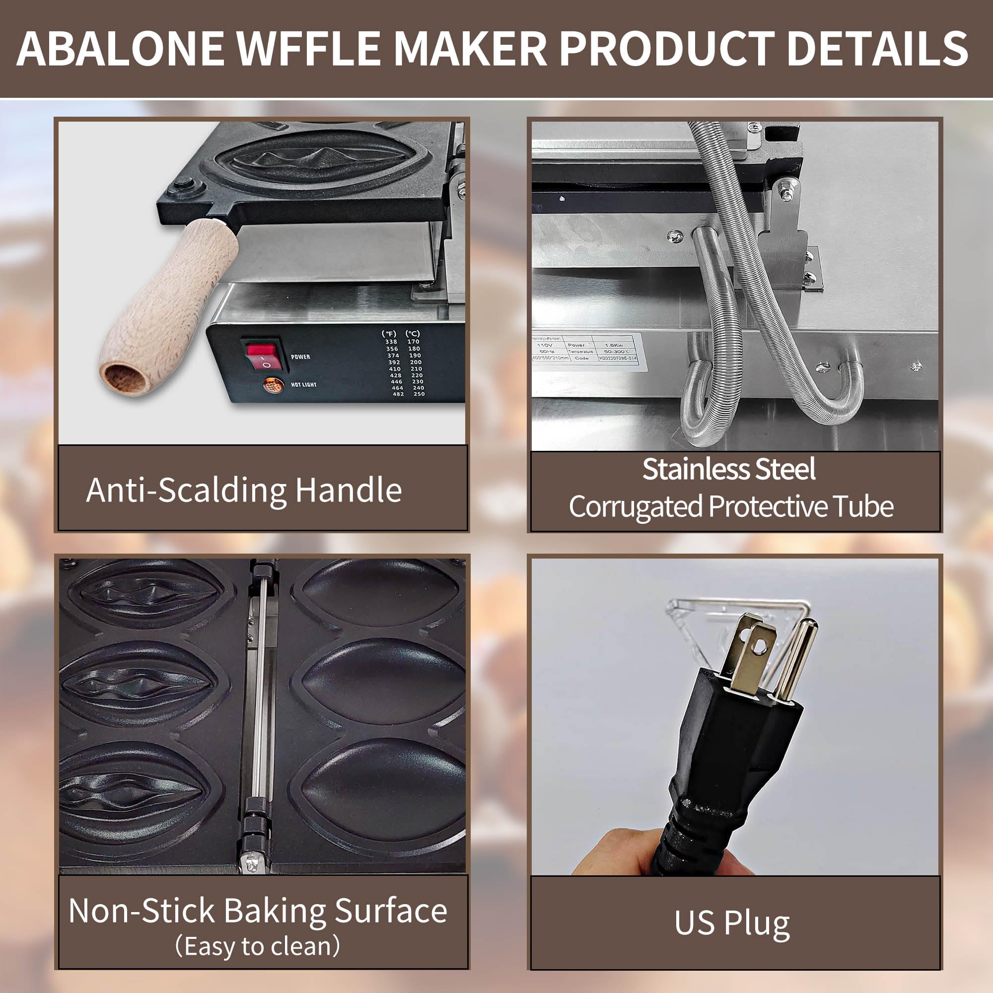 3PCS Abalone Waffle Maker, Strange Shape Waffle Maker with Non-Stick Plate, Commercial Sausage Grill Female Pussy Waffle Machine for Restaurant Snack Bar