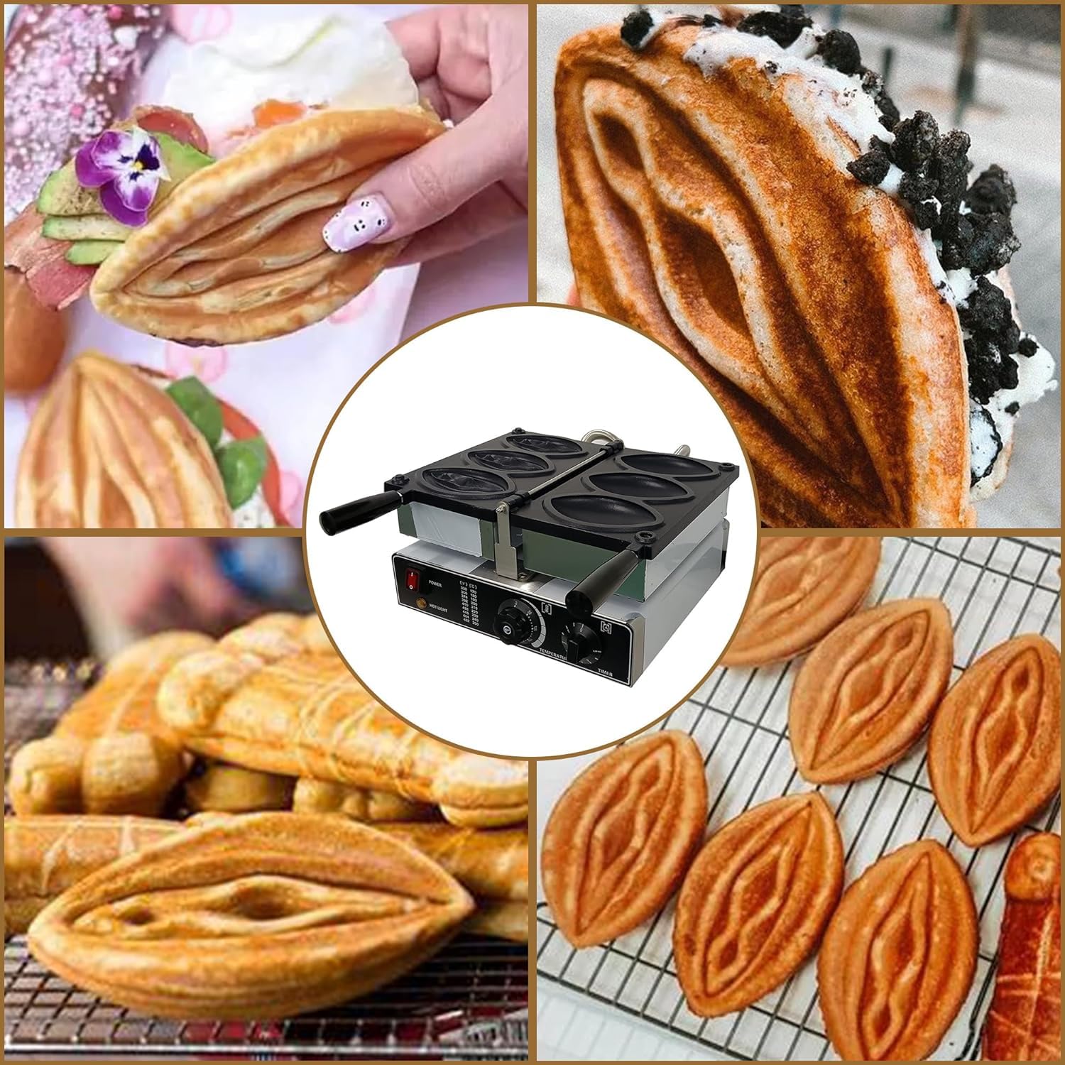 3PCS Abalone Waffle Maker, Strange Shape Waffle Maker with Non-Stick Plate, Commercial Sausage Grill Female Pussy Waffle Machine for Restaurant Snack Bar