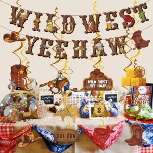 26Pcs Western Party Decorations West Cowboy Banner and West Cowboy Hanging Swirls Yee Haw Ceiling Streamers for Boys Birthday Western Baby Shower Party Decor Supplies