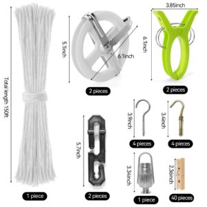 Outdoor Clothesline Kits,Include 150 Ft Nylon Clothes Line,Clothesline Pulley Clotheslines S Separator Spreader, Clothesline Tightener, Hook and Clothespins