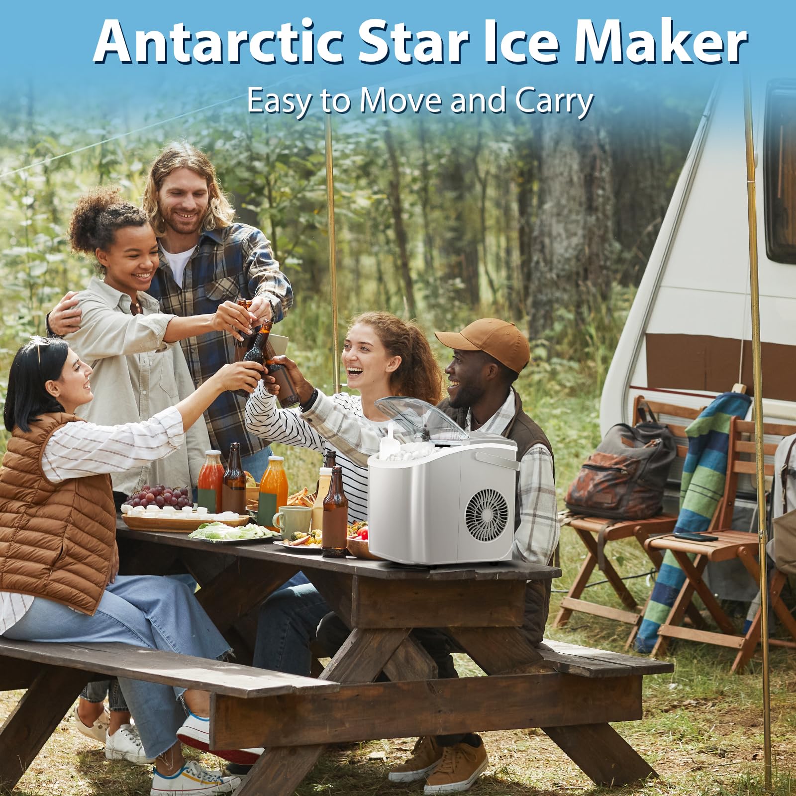 Antarctic Star Countertop Ice Maker，Portable Ice Makers with Self-Cleaning, Bullet Ice Machine, 26Lbs/24H, 9 Ice Cubes Ready in 6 Mins for Kitchen Bar Party RV, Grey