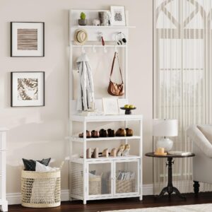 idealhouse hall tree with doors white 72.8in coat rack shoe storage narrow coat tree shoe shelf organizer with 7 hooks for entryway bedroom and mudroom