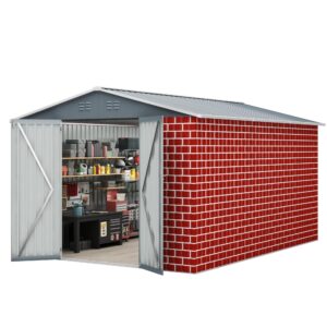 HOGYME 8x12 FT Outdoor Storage Shed, Large Metal Tool Sheds with Updated Frame Structure and Lockable Doors, Garden Shed for Backyard Garden Patio Lawn Red