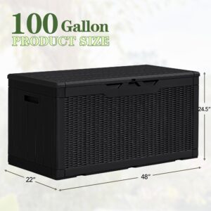 Greesum 100 Gallon Resin Patio Storage Box for Garden Tools, Outdoor Furniture Cushions, Pool Supplies, Black