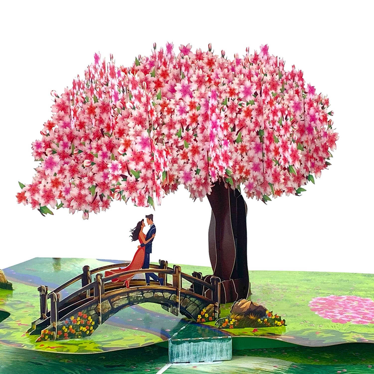 NORVAS Pop Up Anniversary Cards 3D Cherry Blossom Bridge with Couple in Love, Romantic Greeting Card for Wife, Husband, Her, Him, Wedding Card, Happy Valentine’s Day, 6"x 8" Happy Mother’s Day Pop Up Card