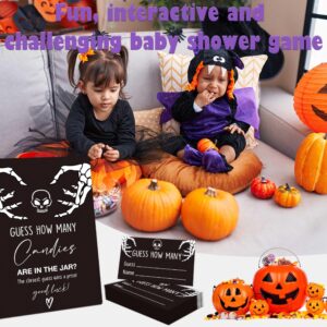 Halloween Guess How Many Candies Are In The Jar Game, Pack of 1 Wooden Tabletop Sign with Stand and 50 Guessing Cards, Black Gothic Baby Shower Game, Gender Reveal Party Decorations - WV03