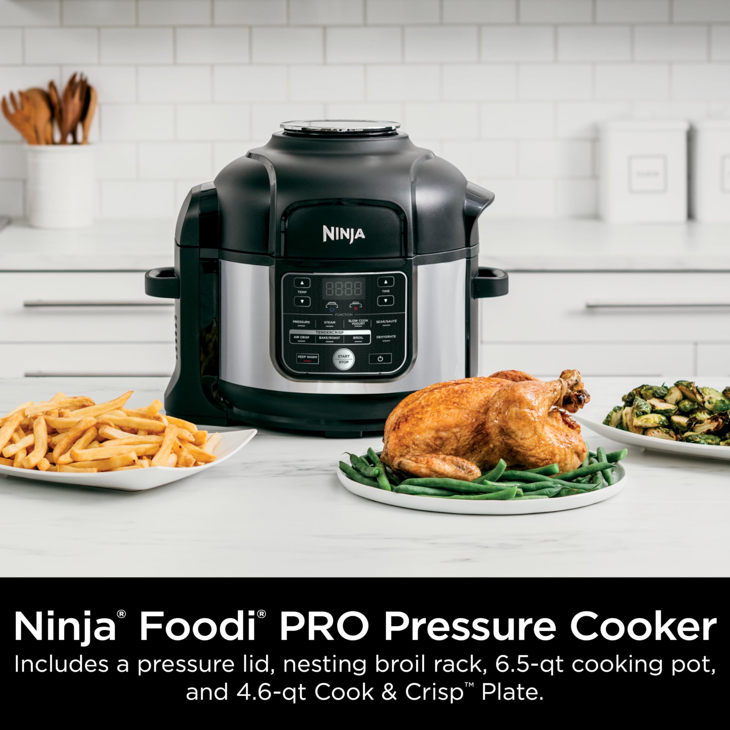 Ninja Foodi 10-in-1 6.5-Qt PRO Pressure Cooker OS300 | Air Fryer, TenderCrisp, Slow Cook, Sous Vide | Nonstick, Ceramic Coated, PTFE/PFOA Free, Dishwasher Safe