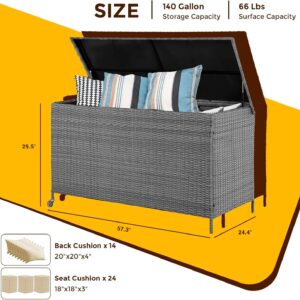 Takywep 140 Gallon Large Deck Box Waterproof,Indoor Outdoor Weather Resistant Storage Container,Polyester Cloth Lined with Soft Close Hinges for Patio Furniture Cushions,Garden Tools and Pool Toys