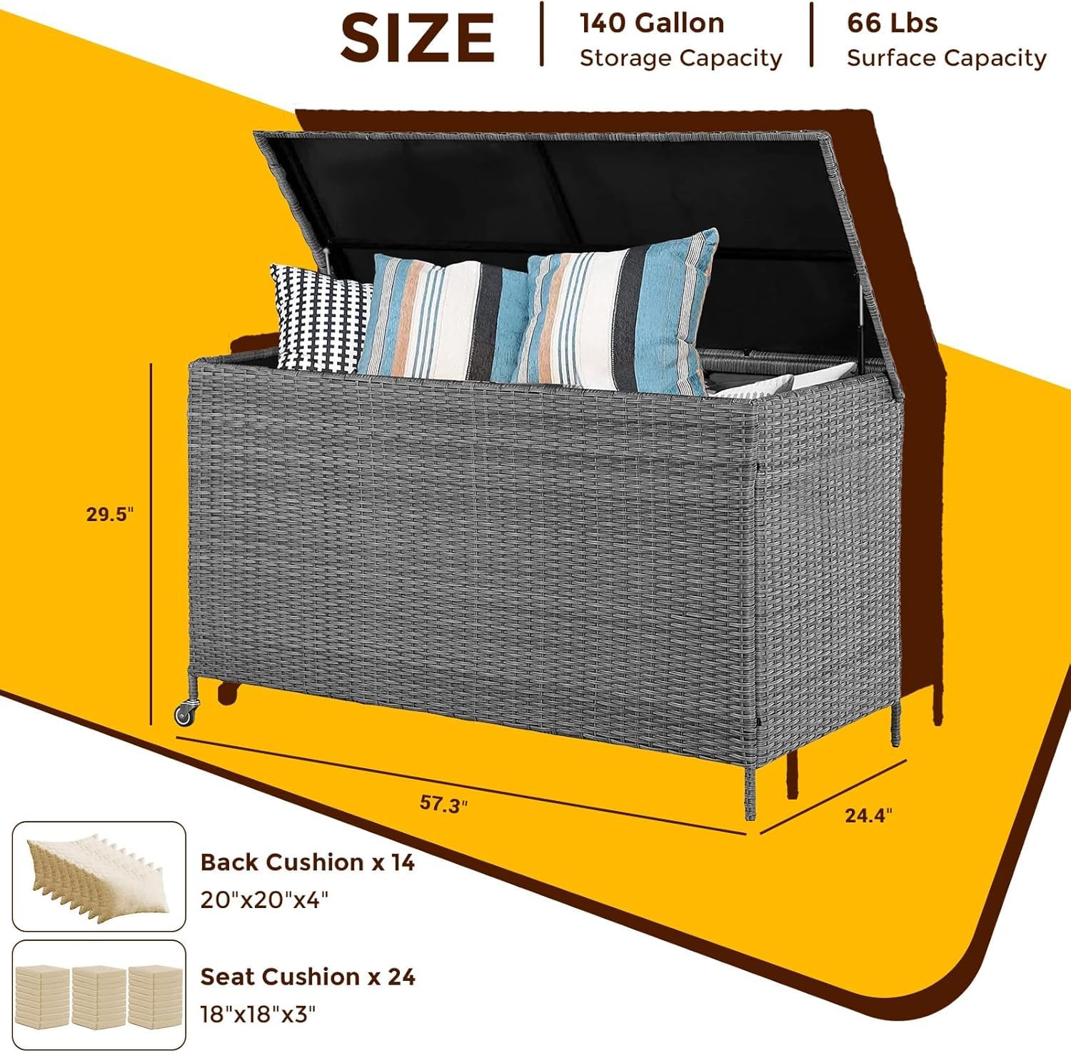 Takywep 140 Gallon Large Deck Box Waterproof,Indoor Outdoor Weather Resistant Storage Container,Polyester Cloth Lined with Soft Close Hinges for Patio Furniture Cushions,Garden Tools and Pool Toys