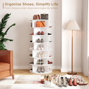 Yechen Rotating Shoe Rack Tower, 7-Tier Spinning Shoe Shelf Carousel, 360° Display Vertical Shoe and Handbag Organizer Furniture for Closet, Modern Free Standing Revolving Round Storage Solution