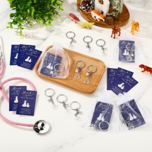 XunYee 12 Sets Christmas Vet Med Tech Gifts Veterinarian Thank You Paw Keychain with Cards Appreciation Gifts for Veterinary Medicine