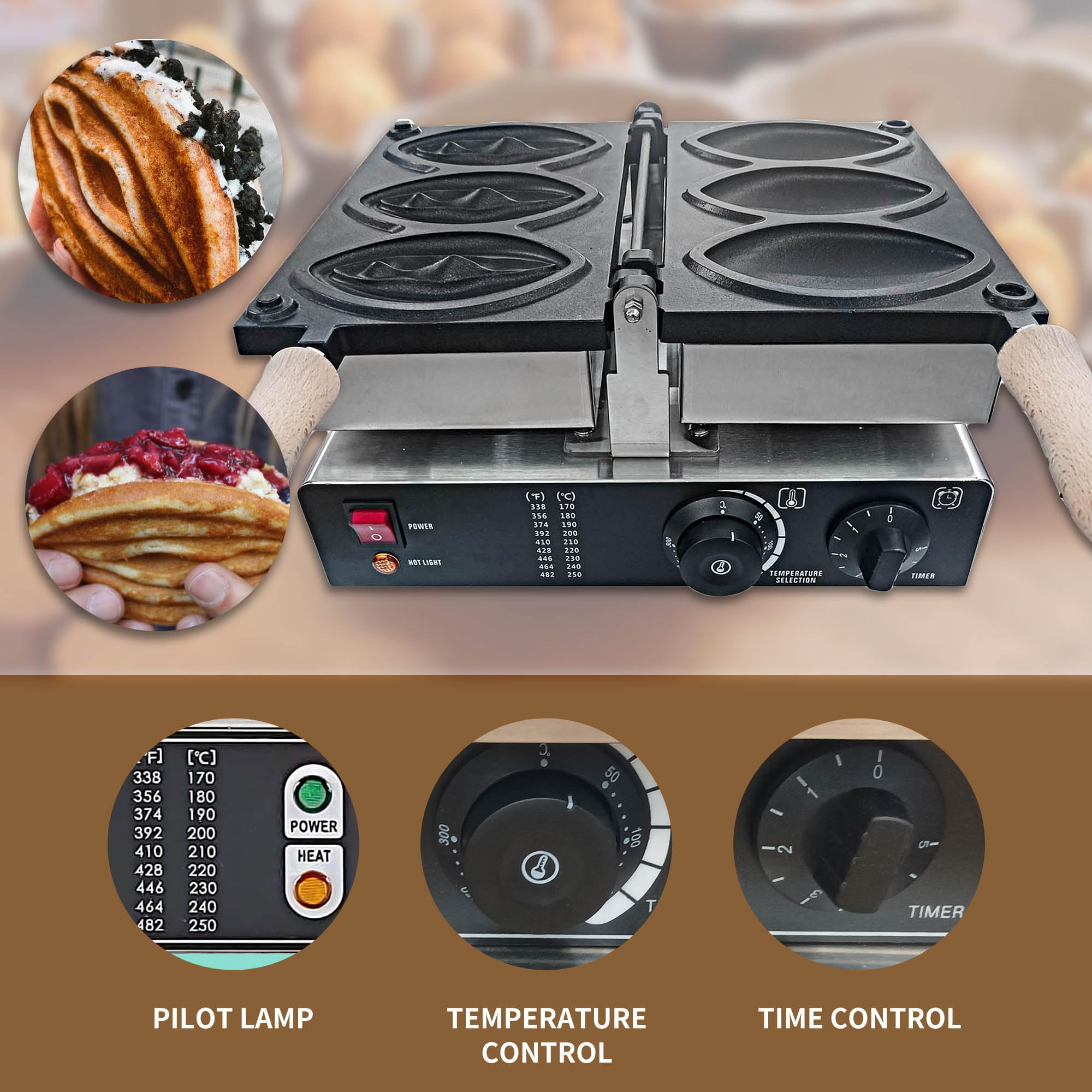 3PCS Abalone Waffle Maker, Strange Shape Waffle Maker with Non-Stick Plate, Commercial Sausage Grill Female Pussy Waffle Machine for Restaurant Snack Bar