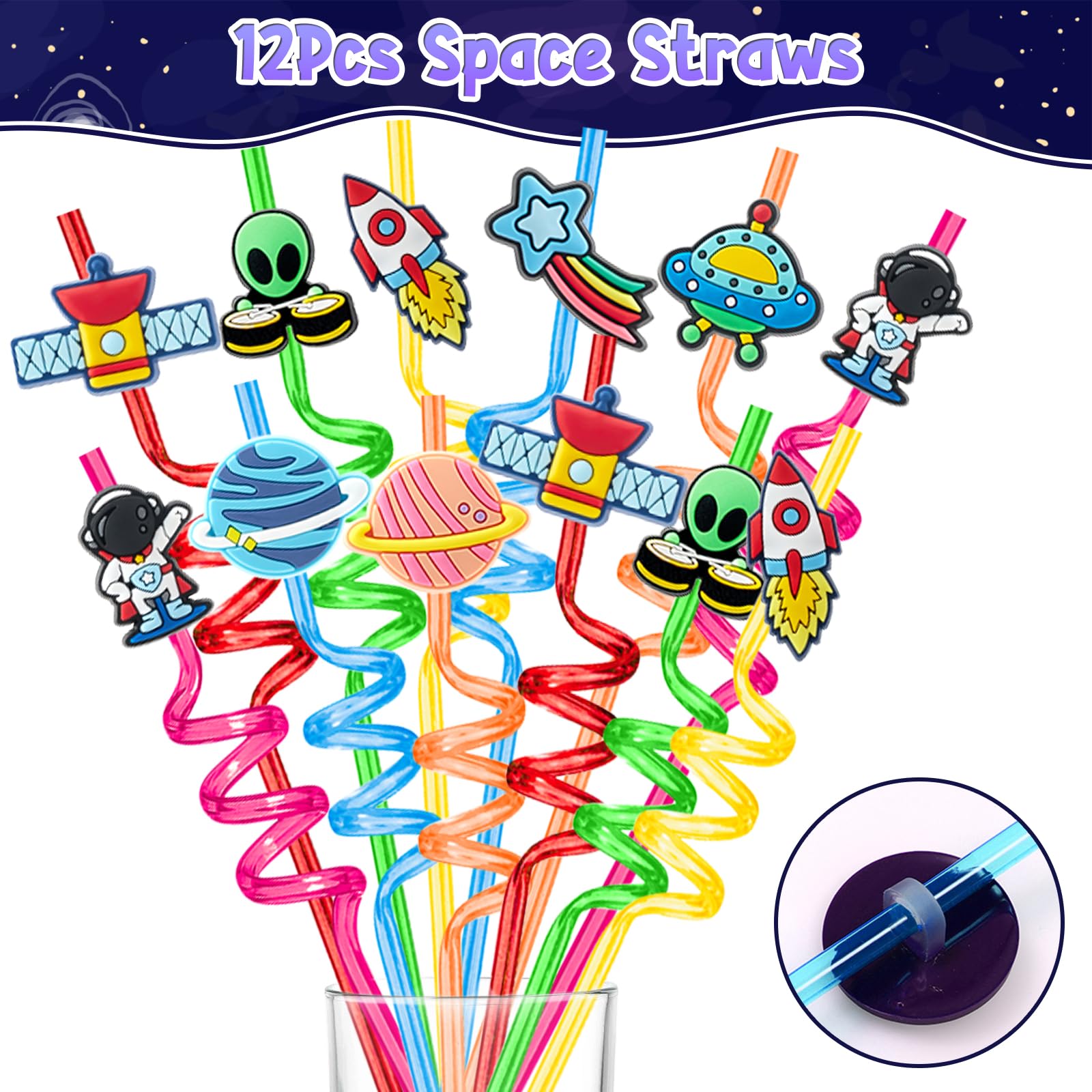 Mishopy 98 Outer Space Party Favors Galaxy Astronaut Birthday Supplies Straw Bubble Silicone Bracelet Keychain Sticker Boy Kid Girl Toy Gift Goodie Bags Stuffer Class Prize Space Themed Party Favors