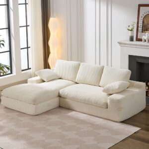 nolohoo l shape sectional sofa cloud couch with comfy chaise, upholstered deep seat corduroy couch for living room, 2 piece modular sectional floor sofa, no assembly required, cream white