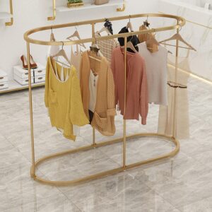 SPTZQURY Round Clothes Rack, Commercial Oval Iron Clothes Rack, Free Standing Clothes Rack, Suitable For Hanging Clothes In Bedroom, Boutique Clothing Store Display (GOLD, 47.2 * 19.6 * 55.1INCHES)