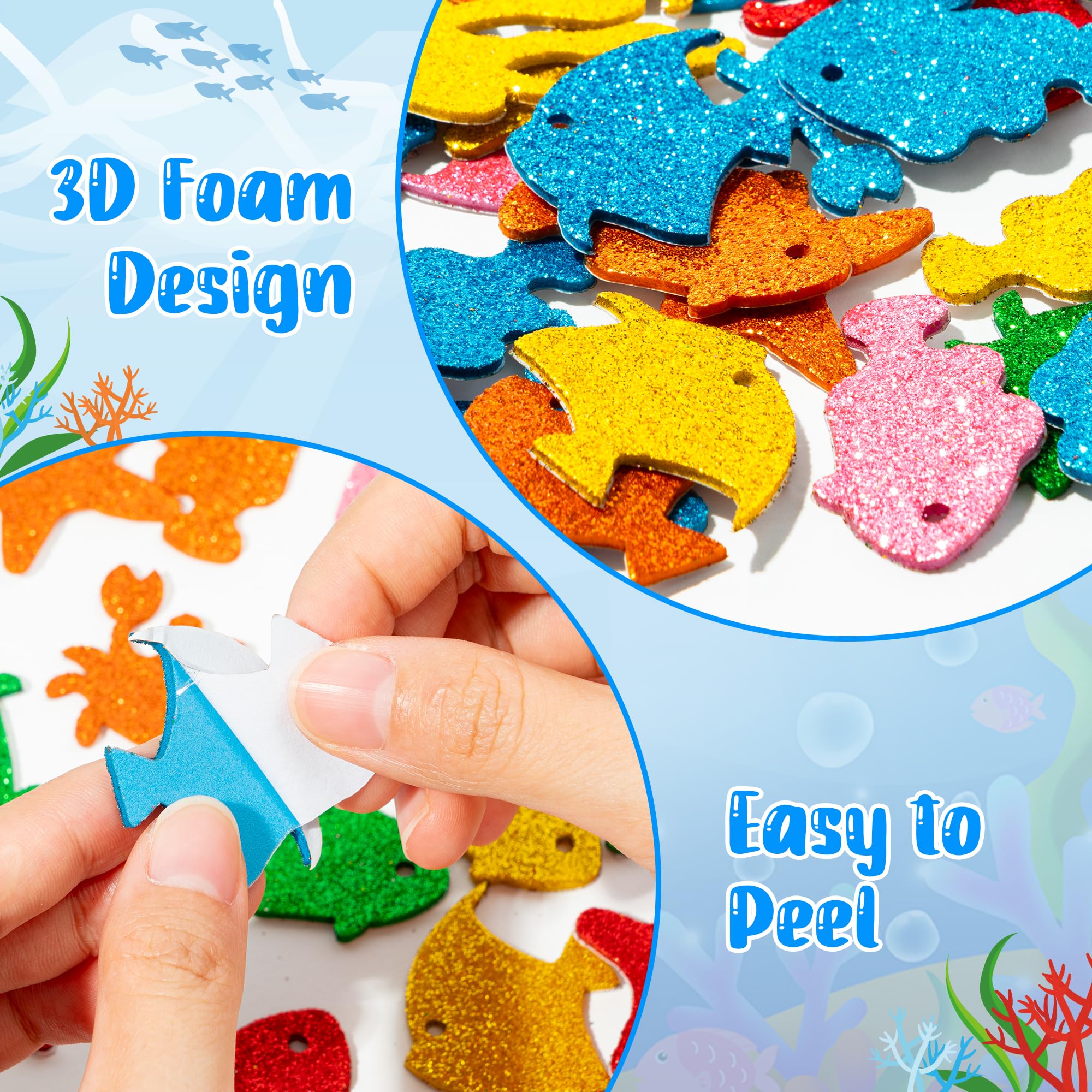 530Pcs Sea Animal Foam Sticker Set with Glitter Accents Self-Adhesive Eyes Perfect for Kids' Crafts DIY Scrapbooking Card Making and Undersea Themed Wall Decorations Gifts