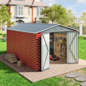 HOGYME 8x12 FT Outdoor Storage Shed, Large Metal Tool Sheds with Updated Frame Structure and Lockable Doors, Garden Shed for Backyard Garden Patio Lawn Red