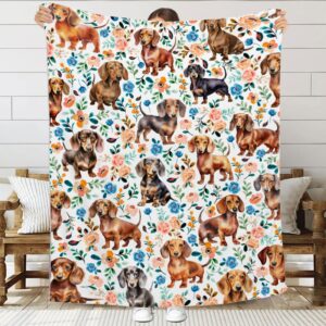 jl-joylively dachshund blanket, wiener dog throw blanket for boys girls, floral dachshund dog pattern decor for couch bed living room, dachshund gifts for pets dog lover, 40"x50"-kids/throw size