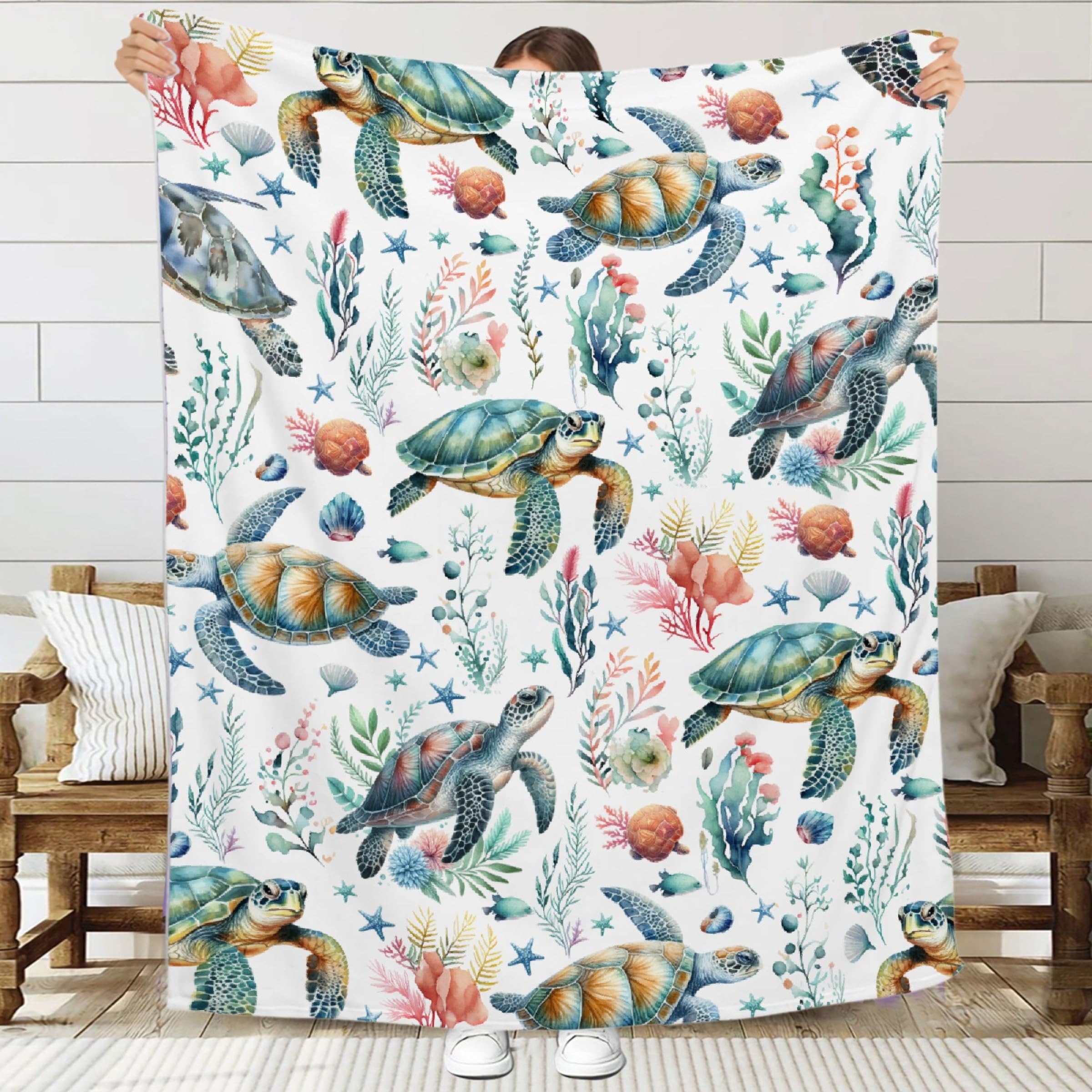 Sea Turtle Blanket, Ultra Soft Turtle Throw Blanket for Boys Girls, Sea Turtle Ocean Animal Pattern Blanket Decor Gifts for Couch Sofa Bed,Turtle Lovers Gifts,40"x50"-Kids/Throw Size