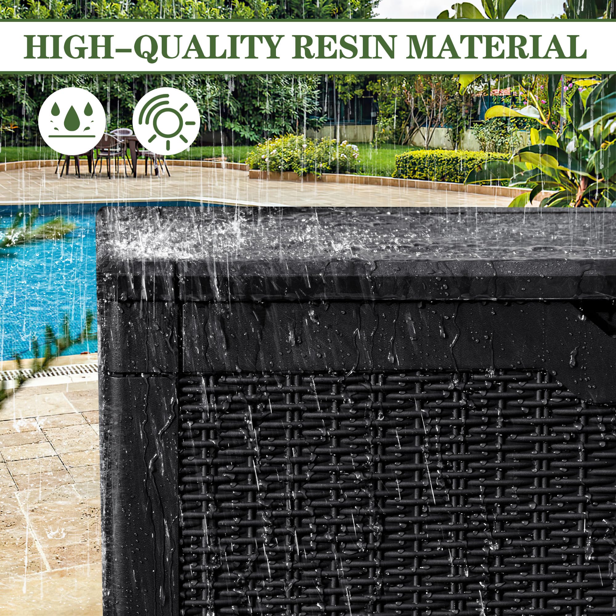 Greesum 100 Gallon Resin Patio Storage Box for Garden Tools, Outdoor Furniture Cushions, Pool Supplies, Black